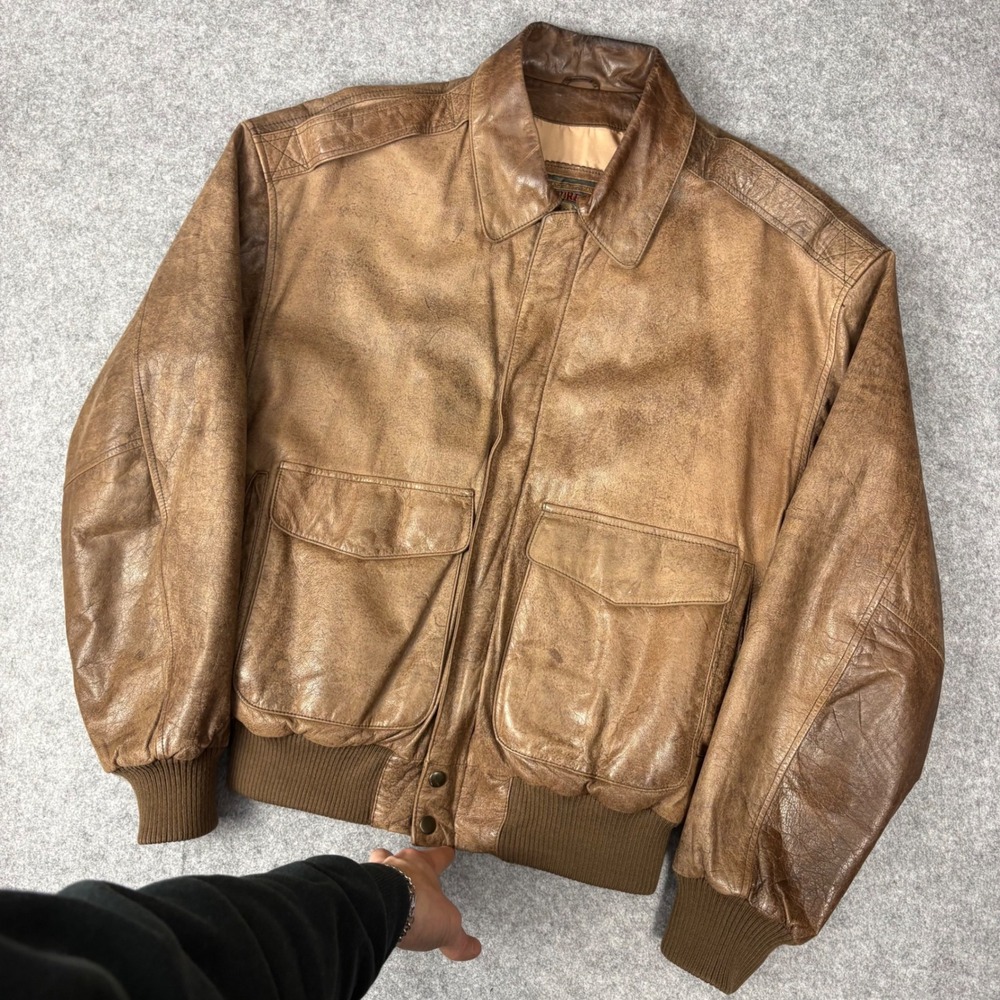Adventure Bound Originals M Brown Leather Flight Bomber Jacket Size S Distressed